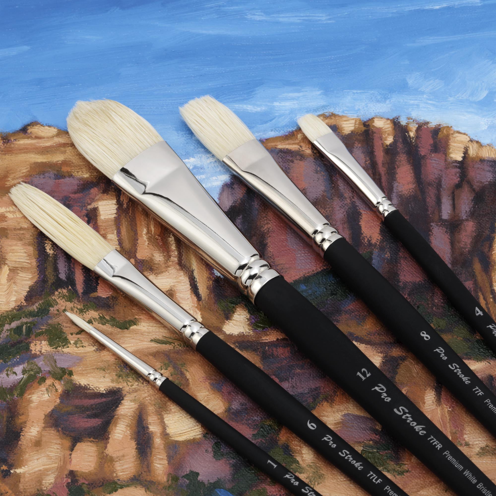 Creative Mark Pro Stroke Premium White Chungking Hog Bristle Artist Paint Brush - Explorer Set of 5 - Natural Bristle Brush w/ Soft Touch Handle for Oils, Watercolors, Acrylics, Alkyds, Caseins