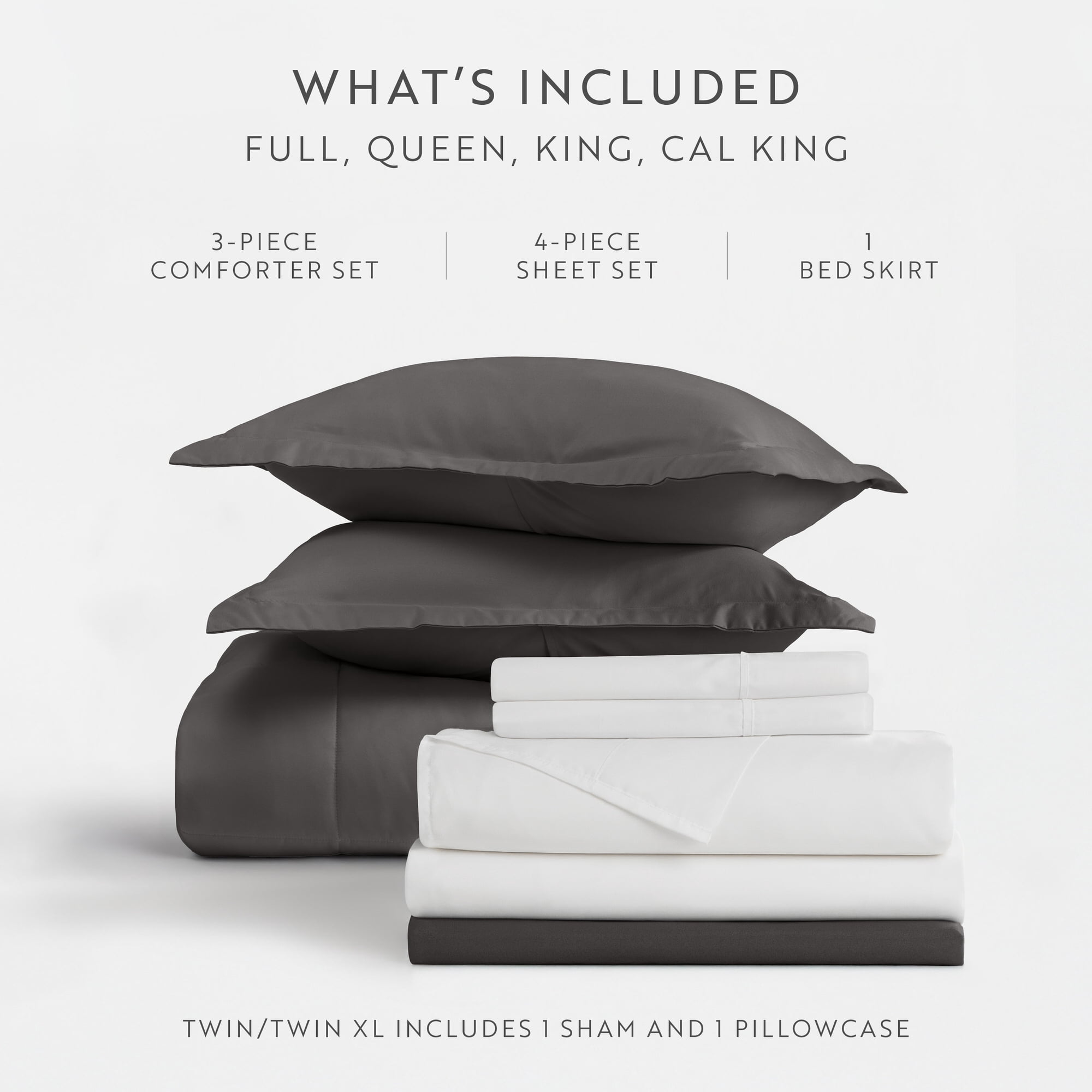 Noble Linens 8-Piece Gray Bed in a Bag Microfiber Bedding Set, Queen