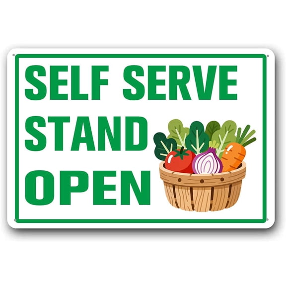 8x12 Inch Aluminum Self Serve Stand Open Sign, Metal Road Sign for Yard, Outdoor Use, Easy to Mount, Weather Resistant, Long Lasting Ink
