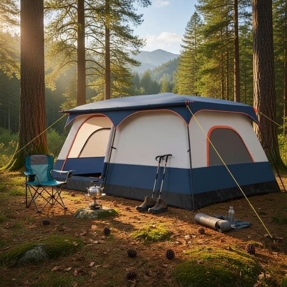 Resenkos 8-10 Person Family Camping Tent with Dual Rooms, 2 Doors & Rainfly – Navy Blue, Blue, Green – Heavy-Duty 210D Oxford Fabric Outdoor Tent for Backpacking, RV Camping, and Backyard Use