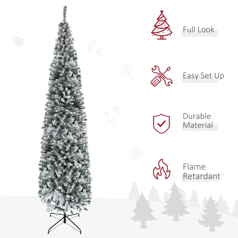 Alvantor Christmas Tree Flocked Pencil with 1014 Tips, Foldable Metal Stand 27.5"x27.5"x108" 9ft Green