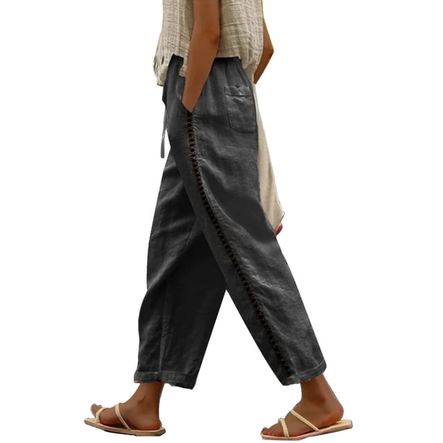 Women Casual High Waist Pants Drawstring Capri Pants With Pockets Wide Leg Cropped Pants For Women Pants for Women Work Casual Short Womens Work Pants Business Casual Soft Sweatpants for Women Womens