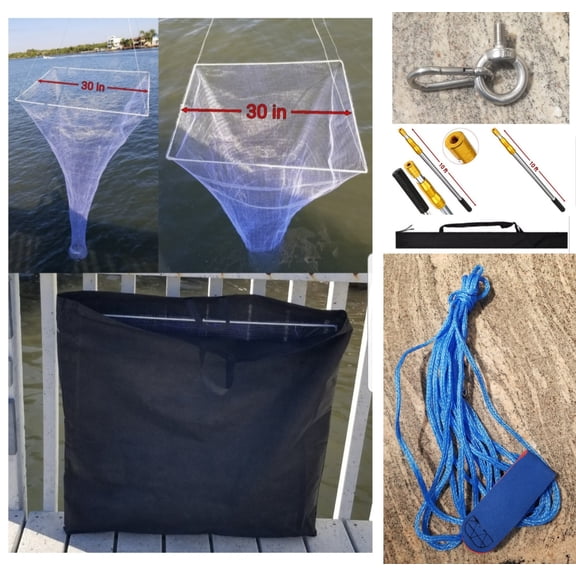 Ballyhoo & Multiple Baitfish Catching Kit – 30" Drop Net, 10ft Telescopic Pole, Drop Rope & Carry Bag Included