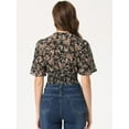 thumbnail image 4 of Blusas cortas con volantes florales de manga corta con cuello en V para mujer Negro XS, 4 of 6