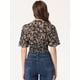 thumbnail image 4 of Blusas cortas con volantes florales de manga corta con cuello en V para mujer Negro XS, 4 of 6