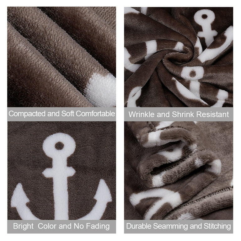 JML Soft Flannel Fleece Anchor Pattern Throw Blanket, Brown, Standard Throw  (2 Pack)
