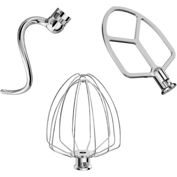 YANGLI 3-Piece Stainless Steel Attachments for KitchenAid 5.5-6 Qt Bowl-Lift Stand Mixer, Includes Wire Whisk, Flat Beater & Dough Hook