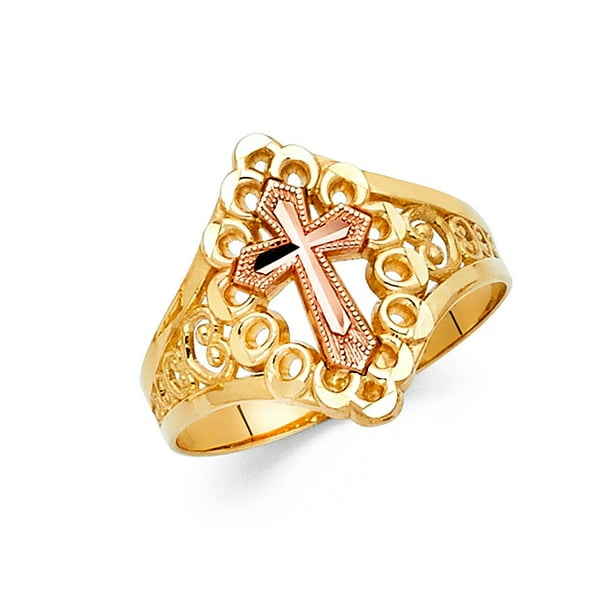 Trust Jewelry 14k Two Tone Italian Solid Gold Religious Cross Diamond