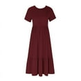 thumbnail image 3 of qucoqpe Women's Summer Casual Short Sleeve Crewneck Swing Dress Flowy Tiered Maxi Beach Dress with Pockets, 3 of 5