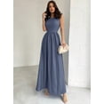 thumbnail image 5 of Dusty Blue Womens Sleeveless A-Line Maxi Dress, Fitted Waist, Elegant Formal Gown For Events, 5 of 6
