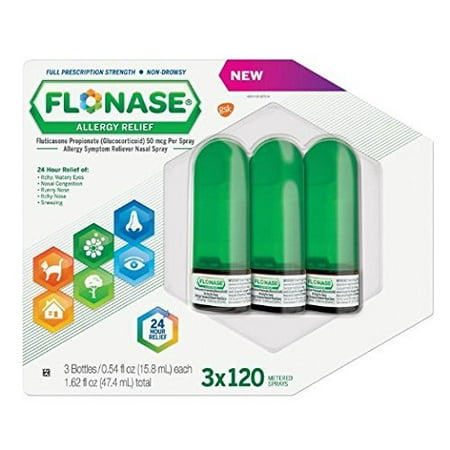 Flonase Allergy Relief Nasal Spray, 120 Count Pack of 3 , (Best Thing To Take For Post Nasal Drip)
