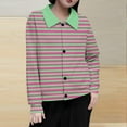 thumbnail image 3 of TKLPEHG Women's Fall Cardigan Sweaters Coats Ribbed Knit Striped Casual Lapel Jackets Long Sleeve Button Winter Trendy Outfits (Hot Pink,S), 3 of 5