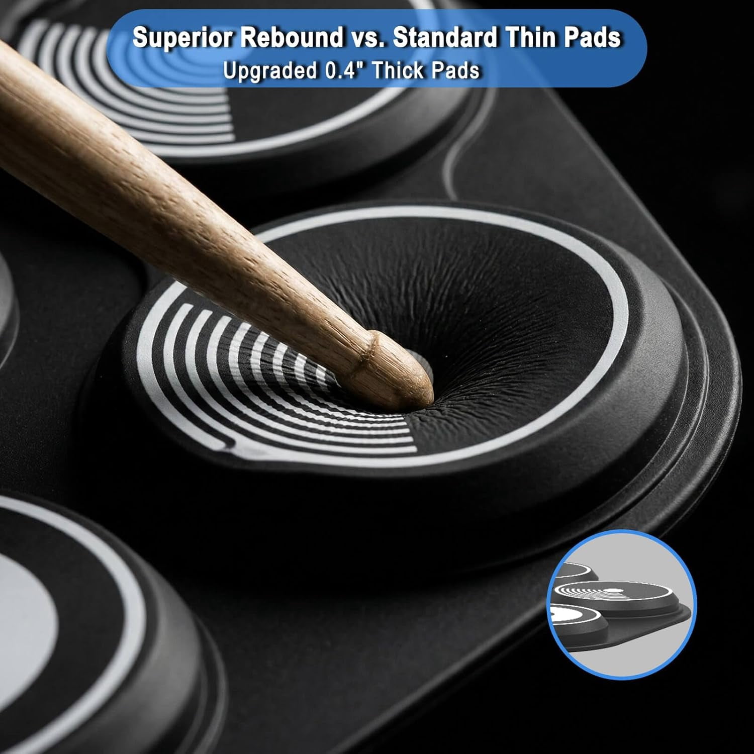 9-Pad Electric Drum Set for Kids & Beginners - Portable Roll Up Electronic Drum with 0.4" Thickened Pads, 10-Hour Rechargeable Battery, Headphone Jack - Supports DTX Games (Sticks & Pedals Included)