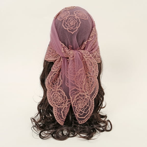 XmhyTop-A 1 Piece 80*80cm Head Scarf with Flower Embroidery, Multi-Use as Headband Head Wrap for Daily Fashion Casual Outfits,Light Purple