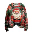 thumbnail image 3 of Honeeladyy Ugly Christmas Sweatshirt for Women Cute Santa Claus 3D Digital Print Pullover Tops Long Sleeve Round Neck Shirts Christmas Gift Red L, 3 of 4