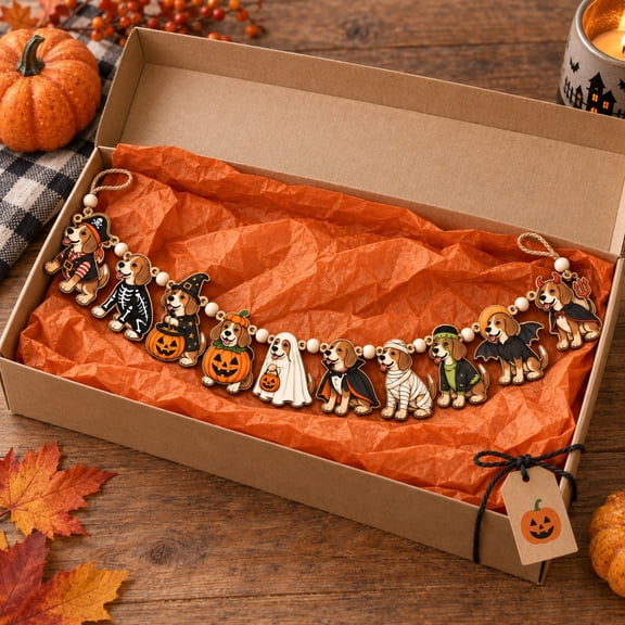 Wooden Garland Halloween Beagle Costume Mantel Decoration for Dog Lovers