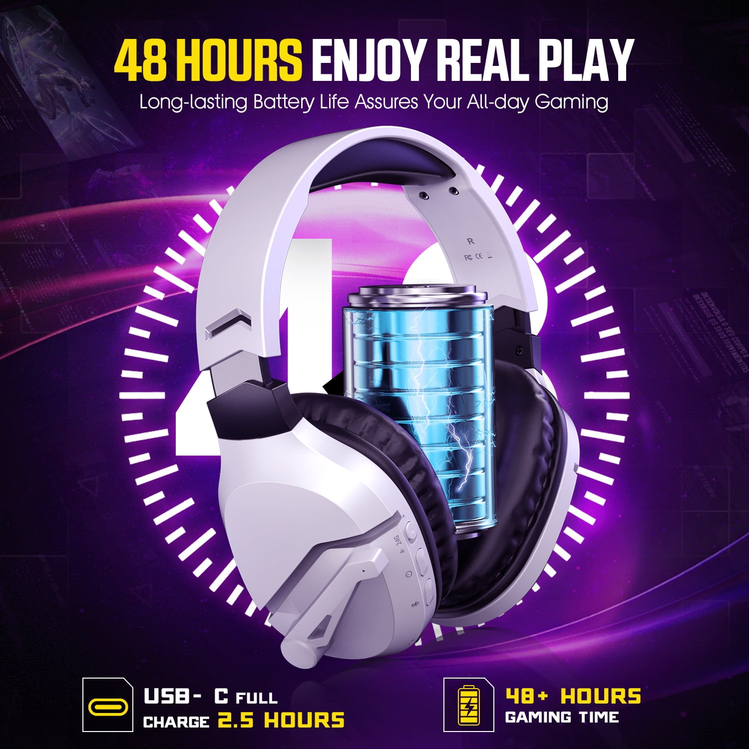 BENGOO Wireless Gaming Headset with Noise Canceling Microphone for PS5, PC, PS4, 2.4G/Bluetooth Gaming Headphones with USB and Type-c Connector
