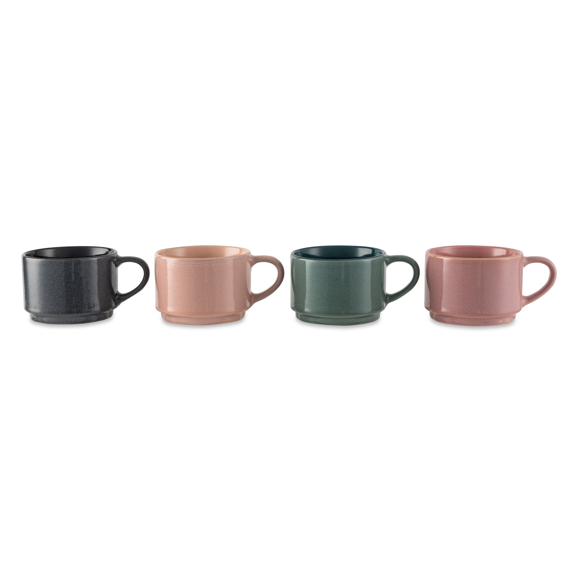 Thyme & Table 4 Pack Stacking Mugs, Reactive Mix of Colors 11.1 fl oz, Stoneware