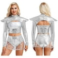 thumbnail image 3 of renvena Costume d'Astronaute Robot Cosplay Espace Halloween pour Femmes Argent TG, 3 of 6