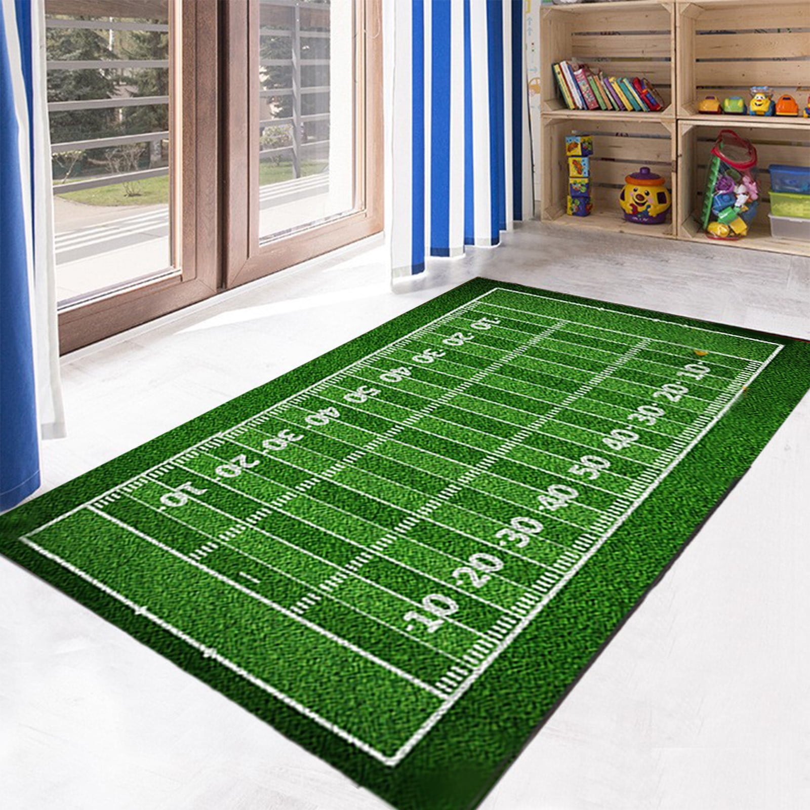 Iuhan Football Field Rug, Artificial Grass Indoor Outdoor Carpet, Non-Slip Floor Mat For Living Room Bedroom Game Room Decor, Sports Theme Area Rug