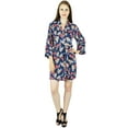 thumbnail image 5 of Bimba Women Short Rayon Robe Floral Print Getting Ready Wrap Bridesmaid Gift-Blue, 5 of 5