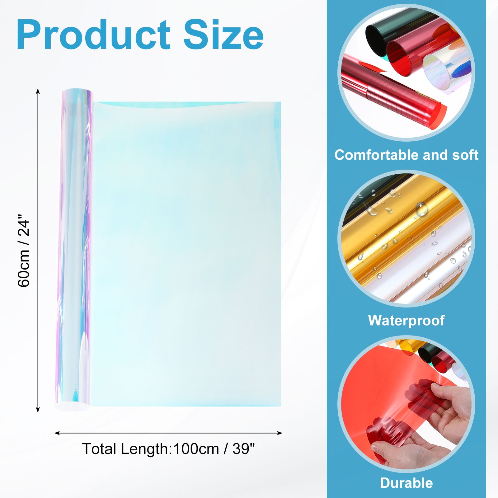 Uxcell Iridescent Window Film,24" x 39" Holographic Fabric Dichroic Film Roll,Laser Blue