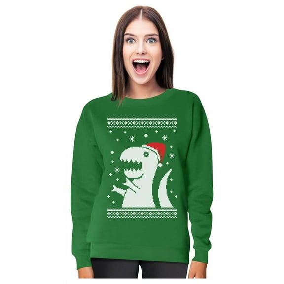 Tstars Womens Ugly Christmas Sweater Big T Rex Santa Christmas Gift Funny Humor Holiday Shirts Xmas Party Christmas Gifts for Her Women Sweatshirt Ugly Xmas Sweater