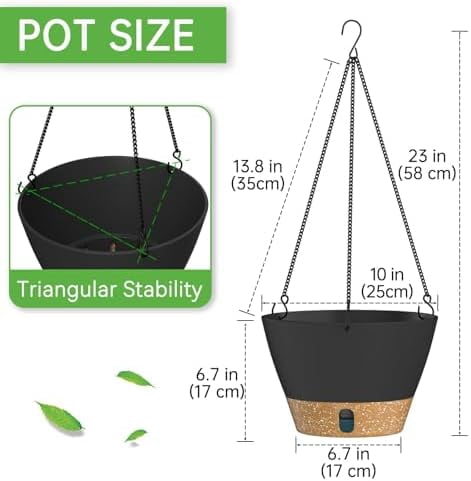 10 Inch Hanging Planters for Outdoor Plants, Hanging Pots for Plants Indoor with Visible Water Level, Hanging Flower Basket with Drainage Holes & Removable Tray(2 Pack, Gray)
