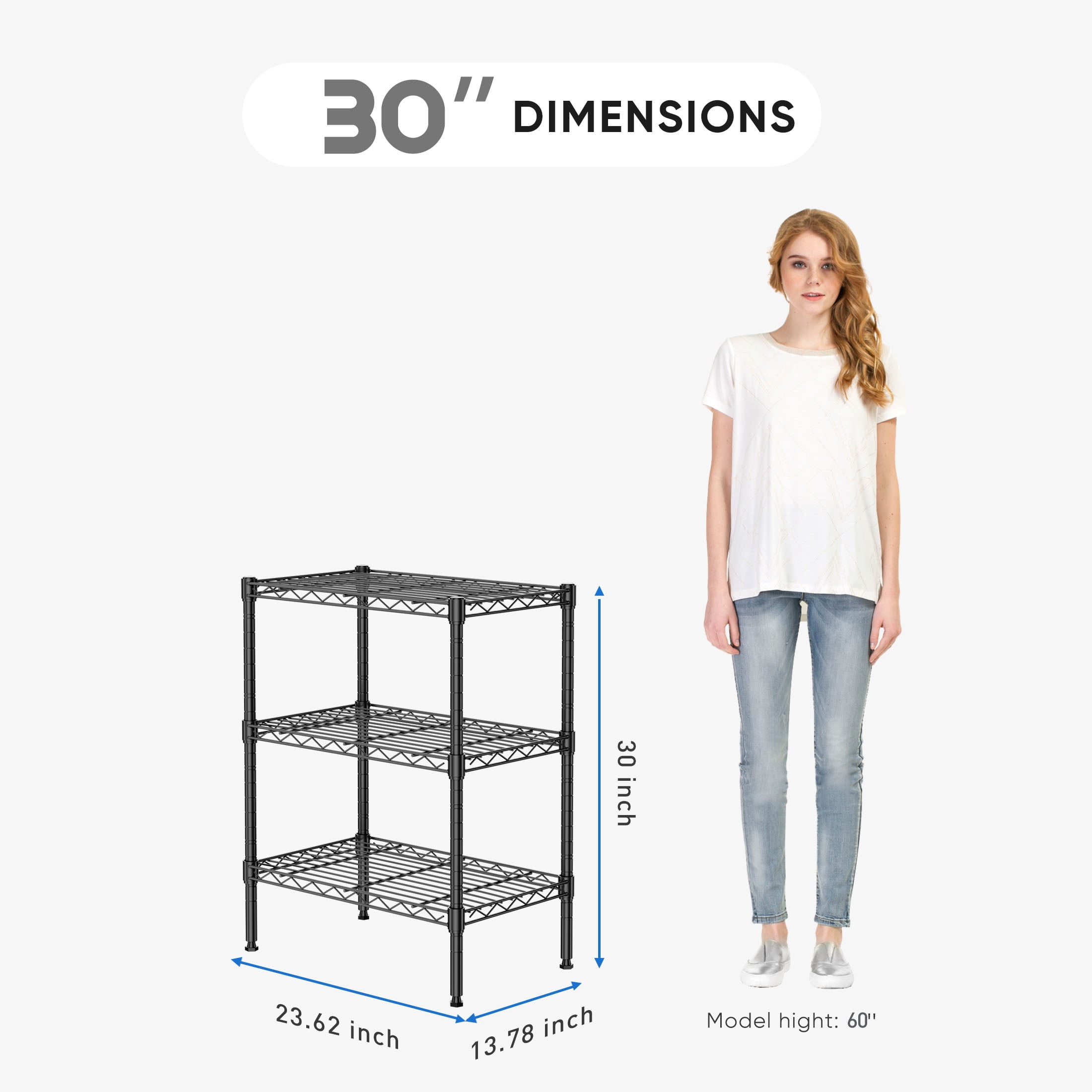 EDX 3-Tier Storage Shelf Unit,31-Inch Metal Wire Shelving Rack ,Adjustable Layer Height,for Kitchen Garage Living Room, Black