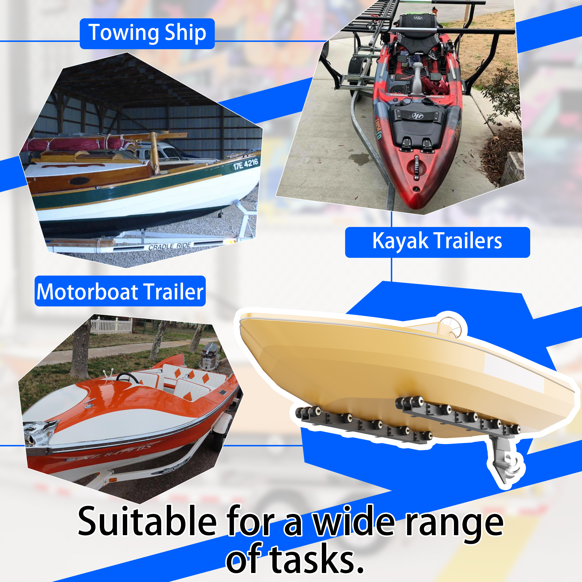 GIOTORENT 2000LB Boat Trailer Roller System, Heavy Duty Adjustable Marine-Grade Steel Bottom Rollers for Dinghy, Sailboat, Kayak & Jon Boat