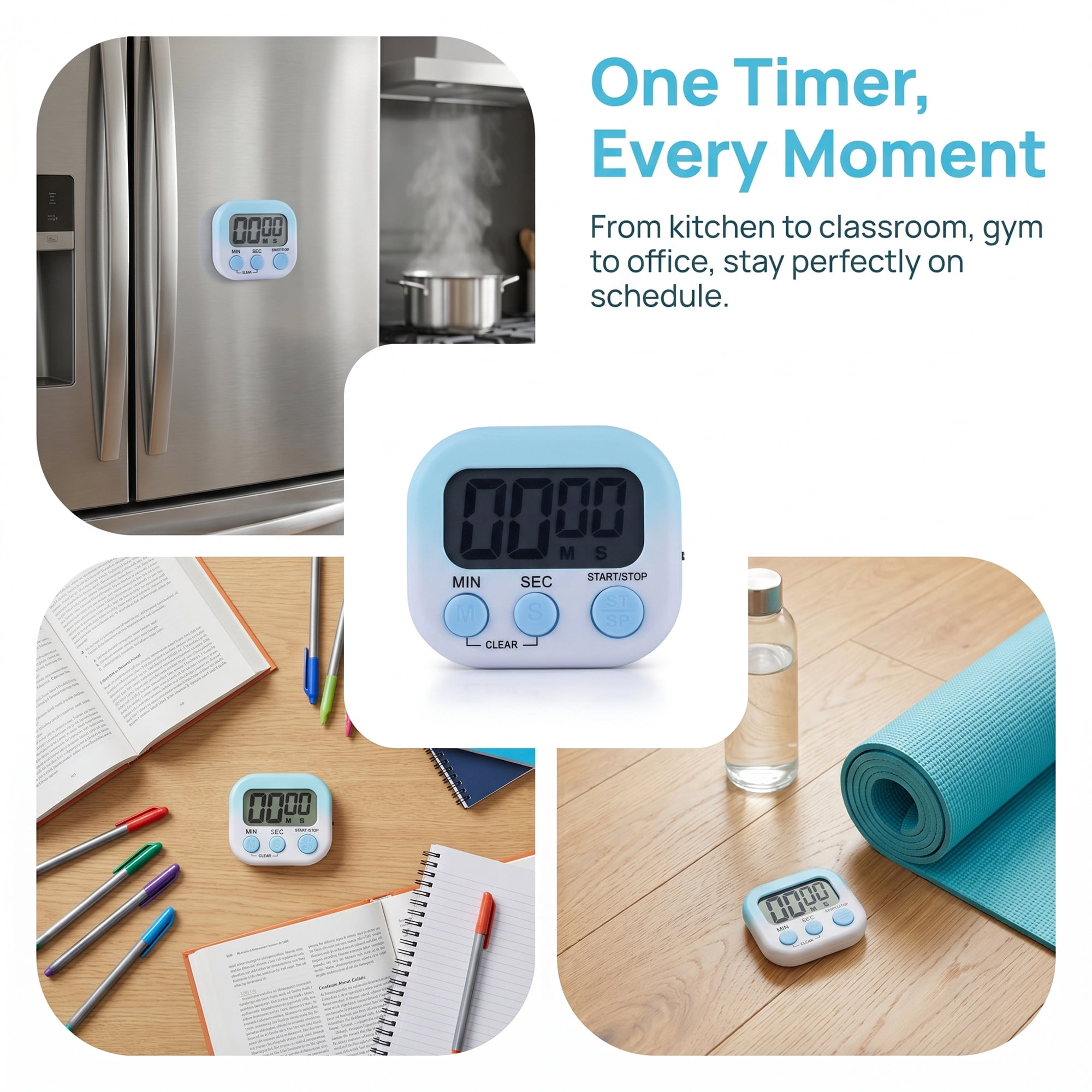 Unique Bargains Kitchen Timer with Loud Alarm and Magnetic Backing for Study Blue-white