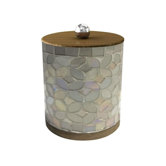 nu steel Trillium Q-tip Jar in Pearl escent Mosaic & Wood  GLA428-1H