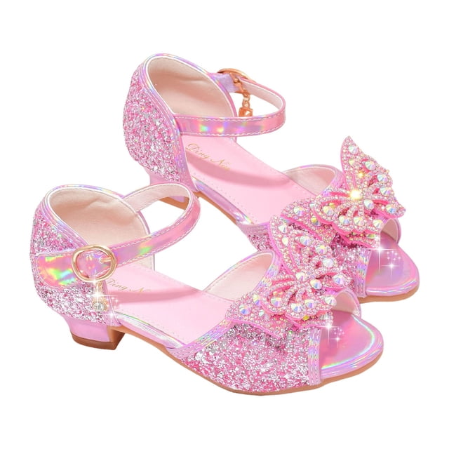 2DXuixsh Sandales Filles Princesse Fleur Talons Hauts Fête Mariage Bal Chaussures à Talons Hauts Filles Chaussures de Robe Bébé Chaussures en Cuir Rose Taille 3.5