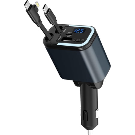 5-in-1 120W 30-Minutes Fast Flash Charging Retractable , Wireless Bluetooth FM Transmitter, Type-C+USB-A Adapter, Compatible with iPhone 17/16/15/14/13 Pro Max & Android Devices
