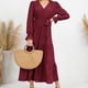 thumbnail image 5 of Vestido túnica de mujer de manga larga con cuello en V, elegante vestido informal de lunares suizos, vestido de cóctel de otoño e invierno, vestido de fiesta con cinturón, 5 of 6