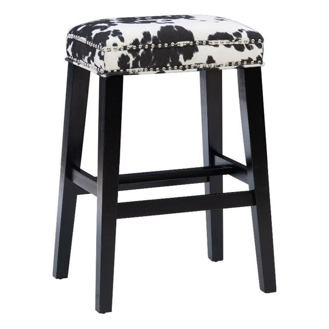 Linon Walt Tabouret de Bar en Bois 30 Pouces Motif Vache Noir