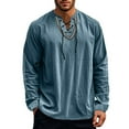 thumbnail image 6 of khonts,Men's Embroidered V-Neck Drawstring T Shirts Oversized Long Sleeve Tee Shirts Stylish Comfy Casual Tops Light Blue XXL, 6 of 9
