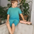 thumbnail image 4 of Balery Teal Turquoise Conjunto de Pijama Infantil de Manga Corta con Estampado – Ropa de Dormir de Algodón Suave-X-Large, 4 of 6
