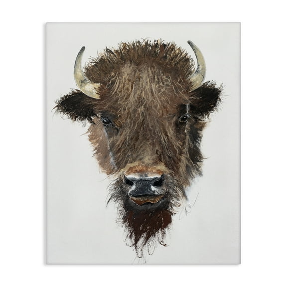 Stupell Industries Western Bison Visage Animals Painting Wrapped Canvas Art Print Wall Art, 16 x 20