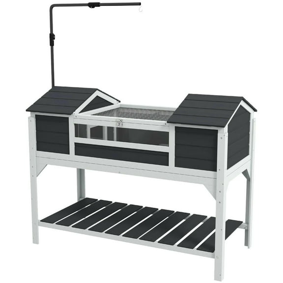 Resenkos Tortoise House, Tortoise Habitat Enclosure,Tortoise Enclosure Tortoise House with Adjustable Lamp Holder Storage Shelf, Gray