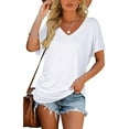 thumbnail image 3 of SHIBEVER V Neck Tops for Women Summer Shirts Casual Short Sleeve T Shirts Fashion Dolman Side Shirring Tunic Loose Solid Color White Tee Size M, 3 of 9