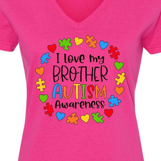 Inktastic I Love my Brother Autism Awareness Women's V-Neck T-Shirt