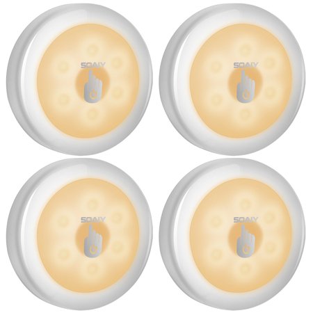 Touch Lights For Closets SOAIY Battery Powered LED Tap Light Touch Sensor LED Cabinet Lights, Magnet Stick-on Closet Light, Touch Detected Night Lights for Bedroom, Stairs, Car, 4 Pack ()