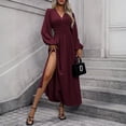 thumbnail image 7 of WTOBBY Women's Fashionable Solid Color V-Neck Long Sleeved Slit Dress - Chic and Sexy Dress with High Slit Detail, Perfect for Night Out or Special Occasions,Dark Purple 2XL, 7 of 7