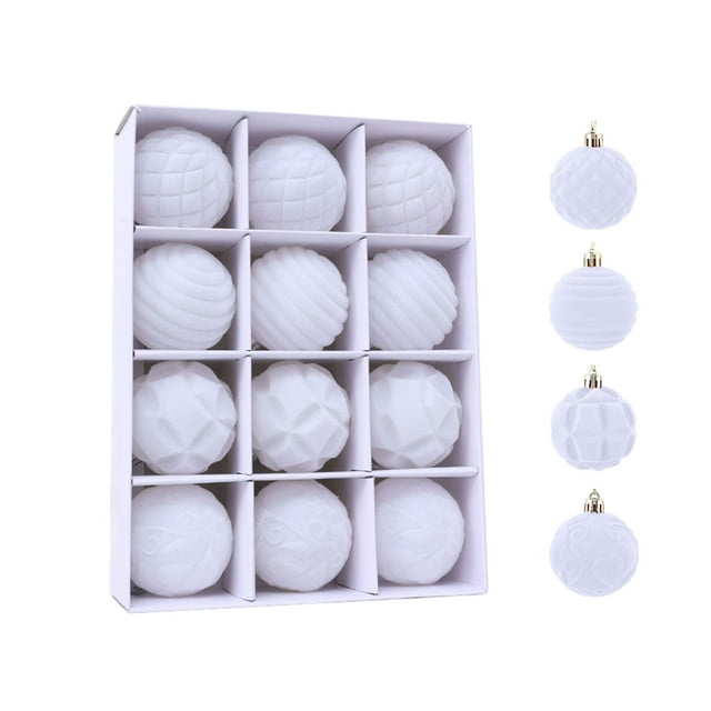 Dvruxg 12 Pcs Flocked Christmas Balls, Velvet Tree Pendants, Boxed Holiday Decor Set for Festive Christmas Tree Trimming and Winter Home Celebrations