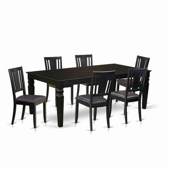 Dining Room Set with One Logan Table & 6 Faux Leather Upholstery Chairs, Elegant Black - 7 Piece