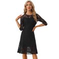 thumbnail image 1 of Vestido Elegante de Encaje para Mujer Mangas 3/4 Vestido con Diseño de Volantes Negro M, 1 of 6