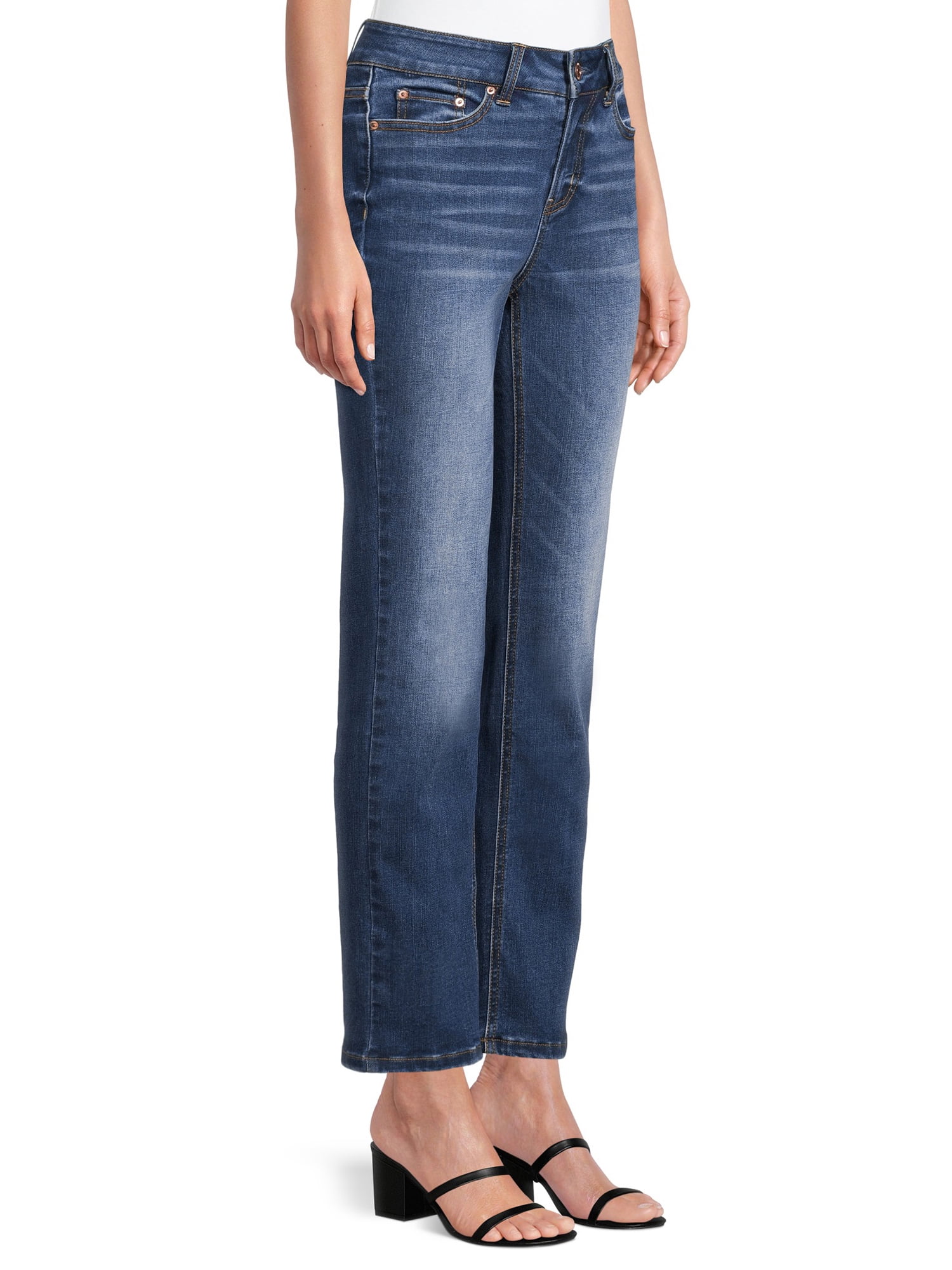 Time and Tru Women’s Mid Rise Straight Jeans, 29" Inseam for Regular, Sizes 2-18