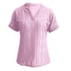 thumbnail image 5 of Camisa de punto jacquard holgada con cuello en V para mujer: manga corta, detalle de cordones, informal de verano, fácil de cuidar, 5 of 7