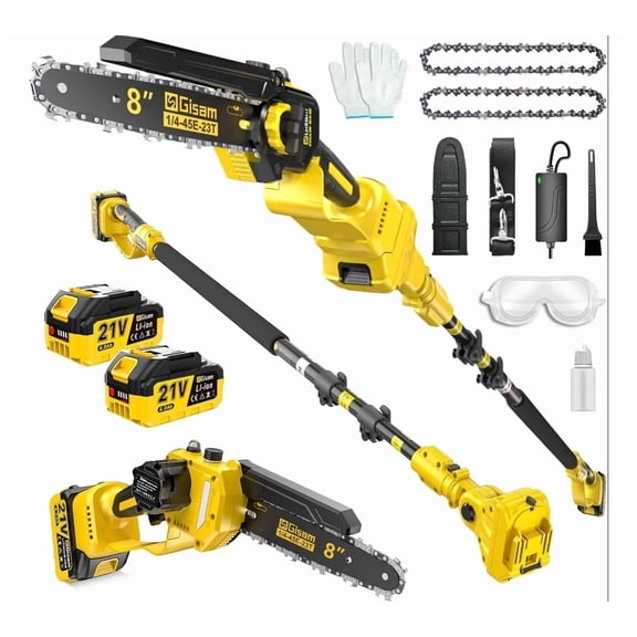 GISAM 2-in-1 Electric Pole Saws for Tree Trimming,8" Mini Chainsaw Cordless with Extension Pole,15.58 FT Max Reach